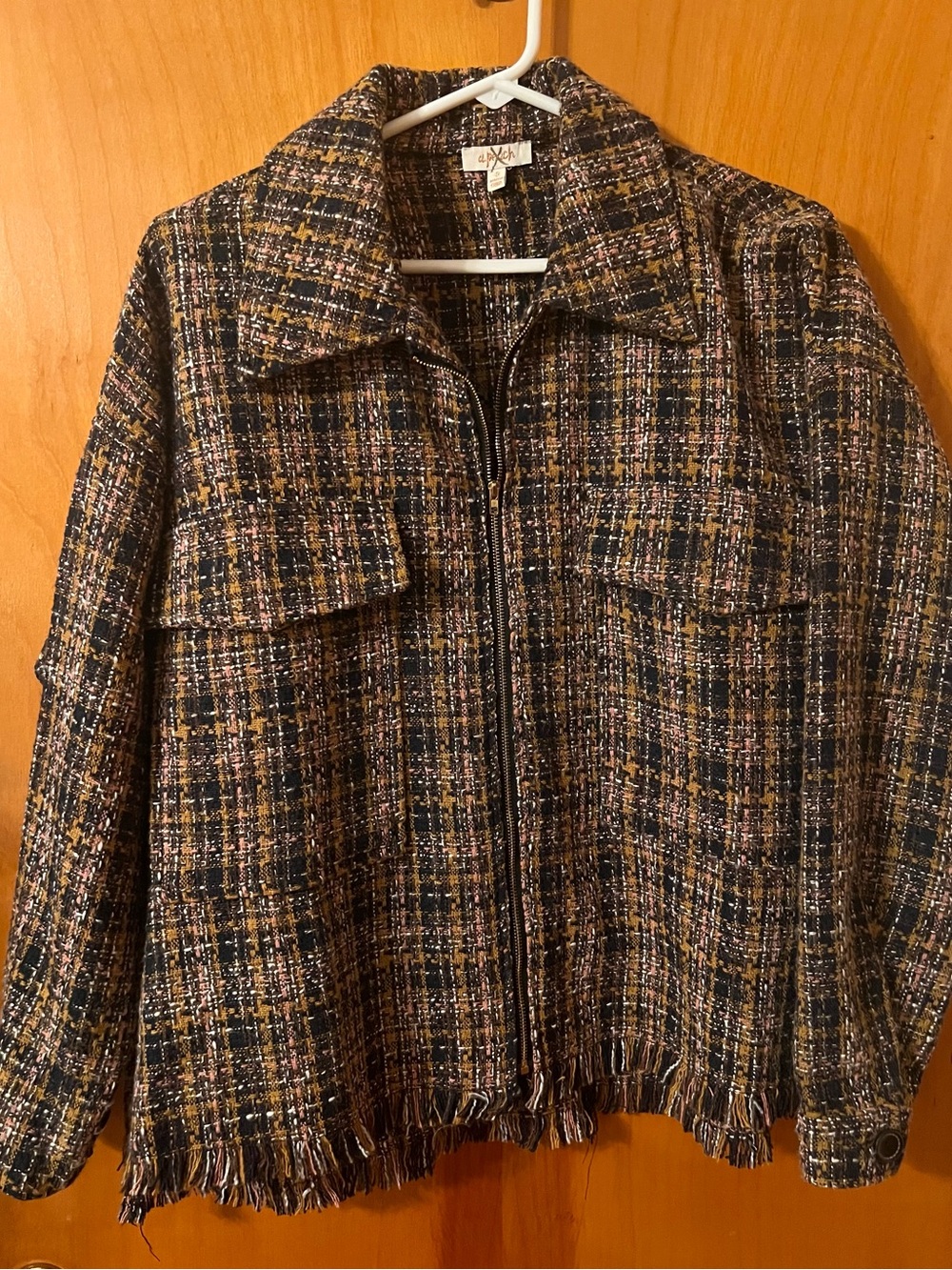 Tweed Zip-Front Fringe Jacket - Black Multi